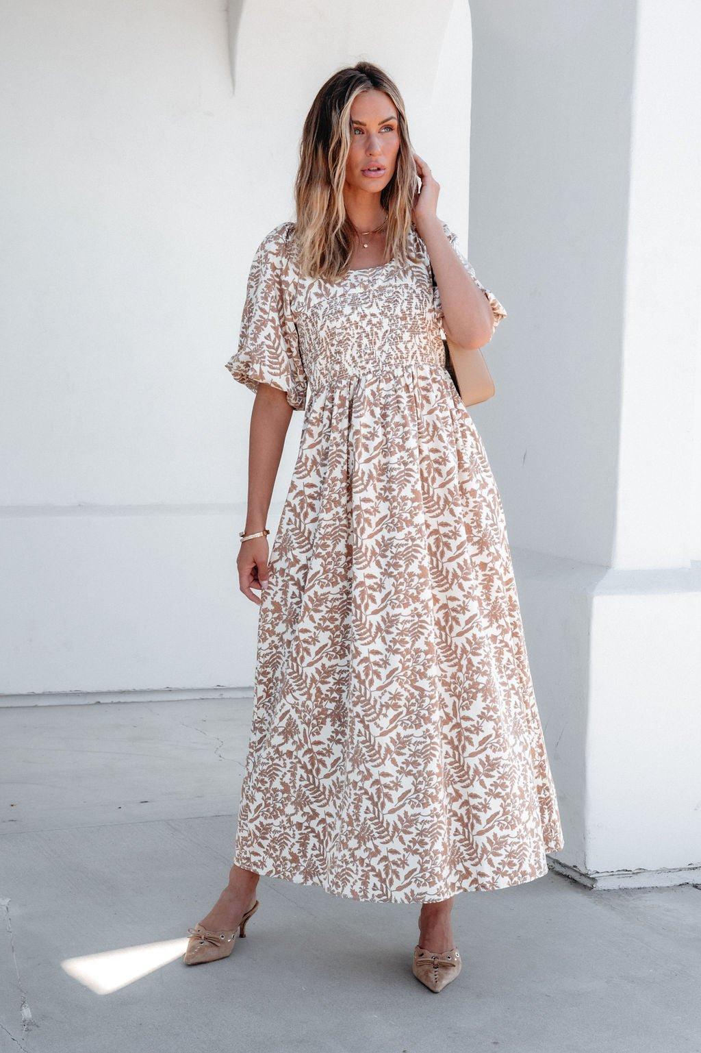 Cream Print Smocked Maxi Dress - FINAL SALE Product Image