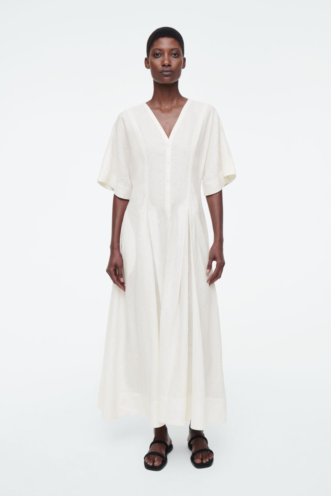 PLEATED A-LINE MIDI SHIRT DRESS Product Image