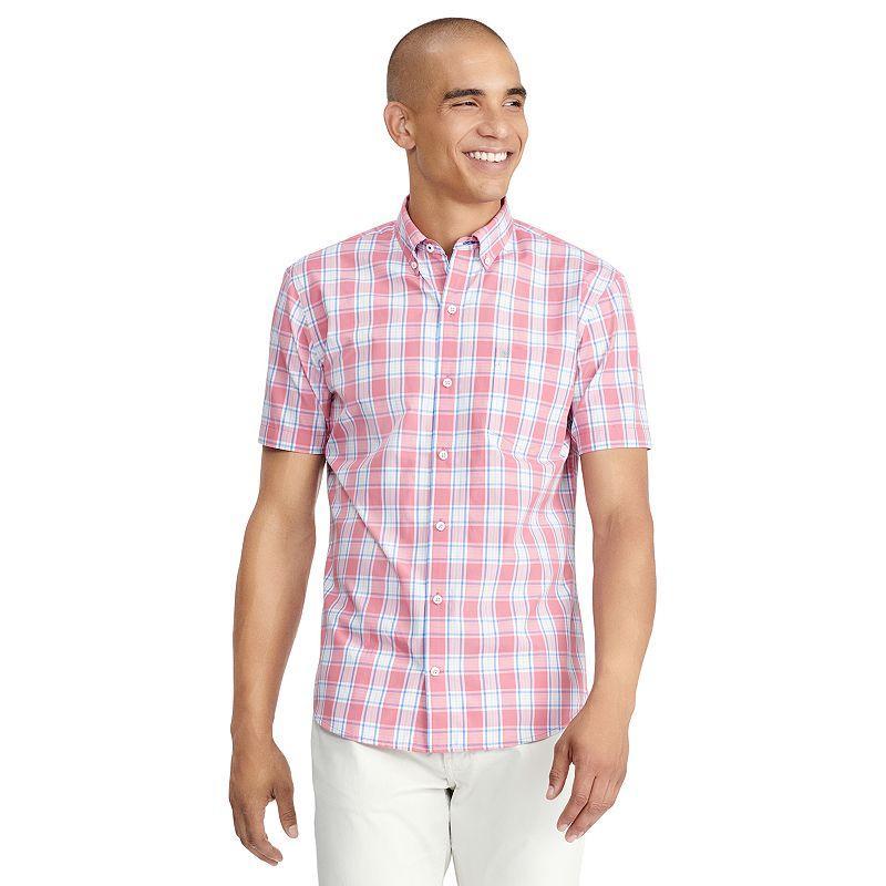 Mens IZOD Classic Breeze Plaid Short Sleeve Button-Down Shirt Dark Pink Product Image