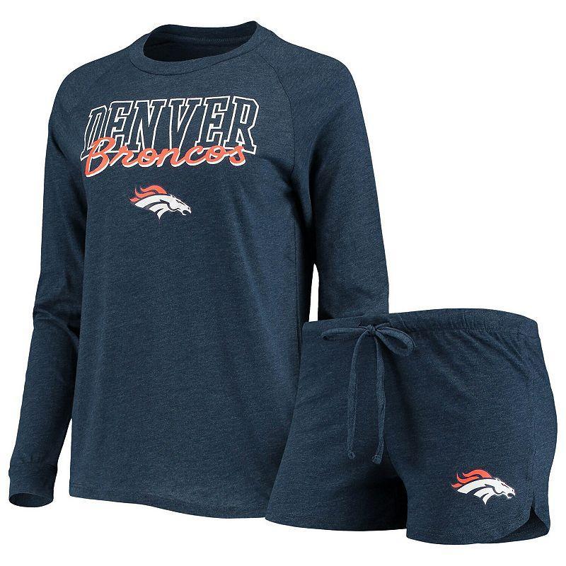 Womens Concepts Sport Denver Broncos Meter Knit Long Sleeve Raglan Top & Shorts Sleep Set Blue Product Image