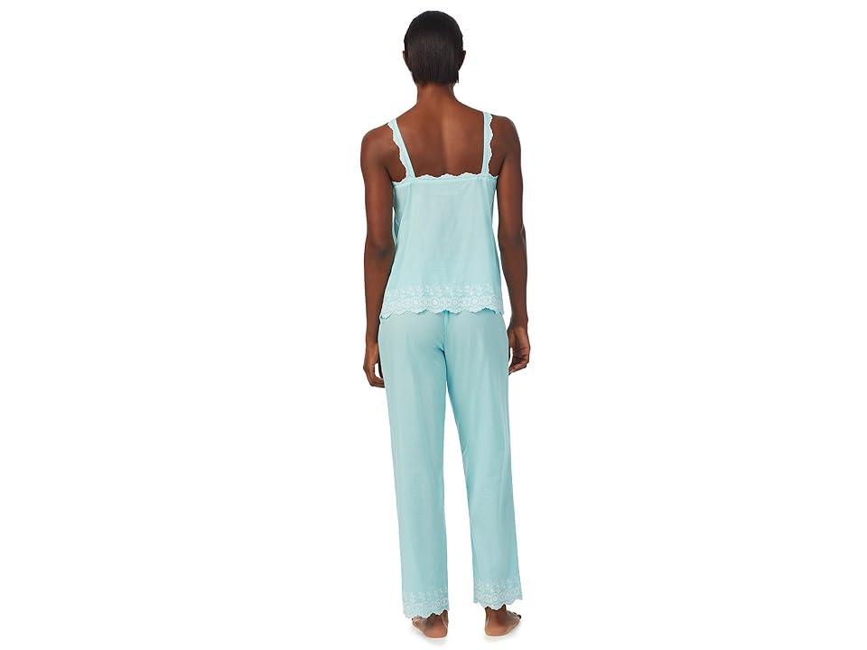 LAUREN Ralph Lauren Eyelet Trimmed Ankle Pants PJ Set (Turquoise Gingham) Women's Pajama Sets Product Image