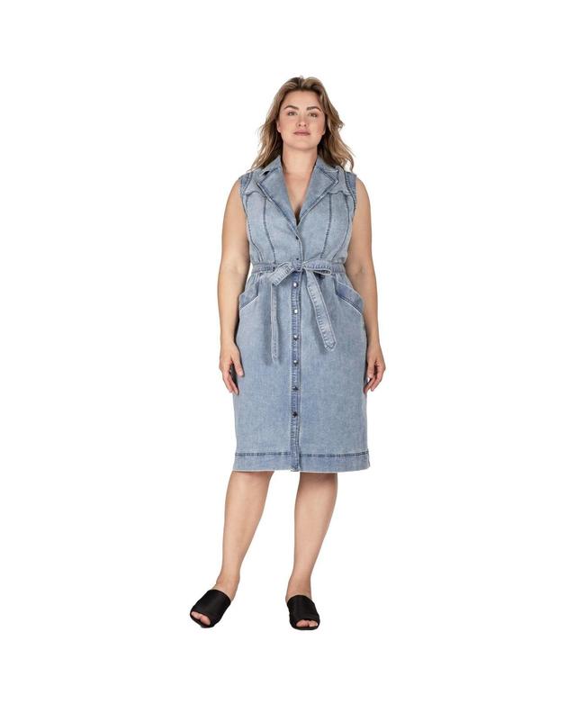 Womens Plus Size Belted Denim Pocket Midi Dress Product Image