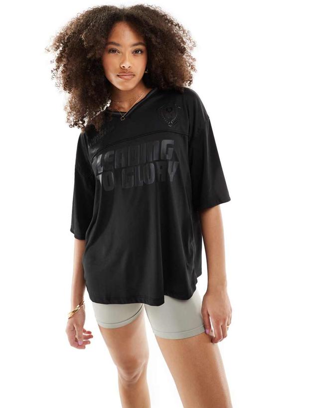 Bershka v-neck oversized soccer shirt in black Product Image