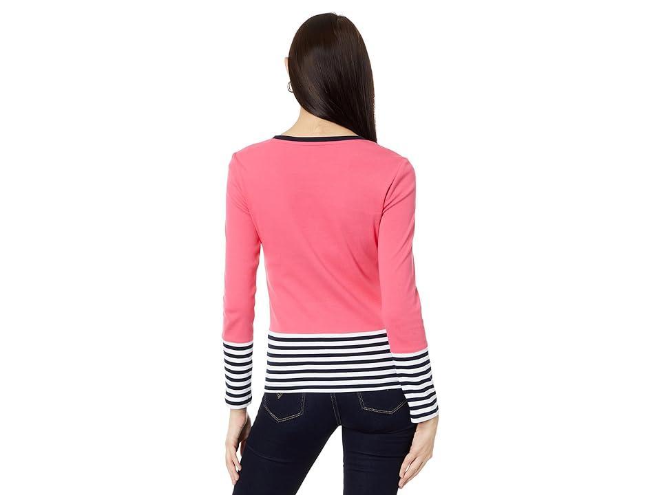 Tommy Hilfiger Long Sleeve Color-Block Stripe Tee (Rosette) Women's T Shirt Product Image