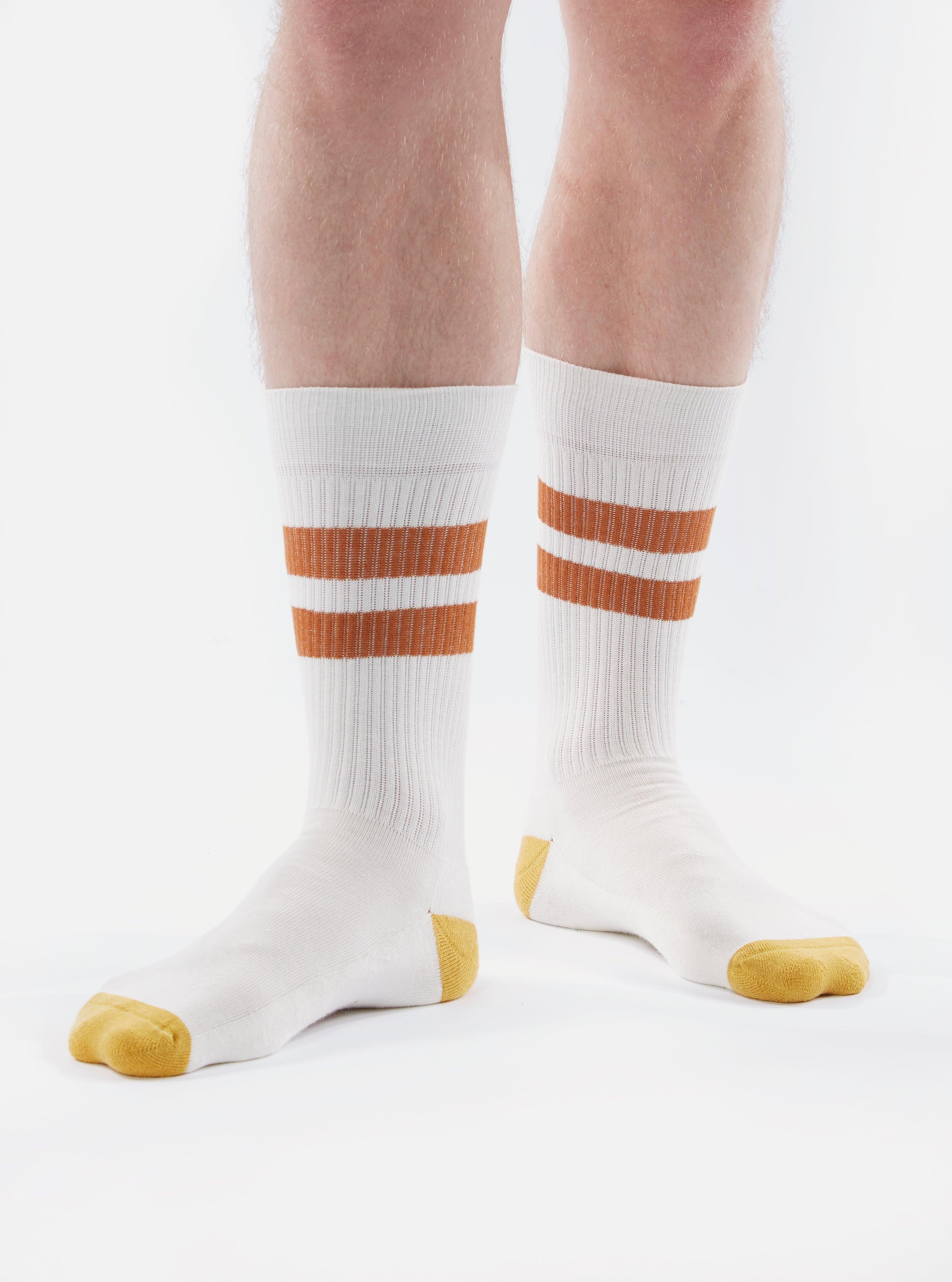 Universal Works Sport Sock in Ecru/Orange Cotton Rib Product Image