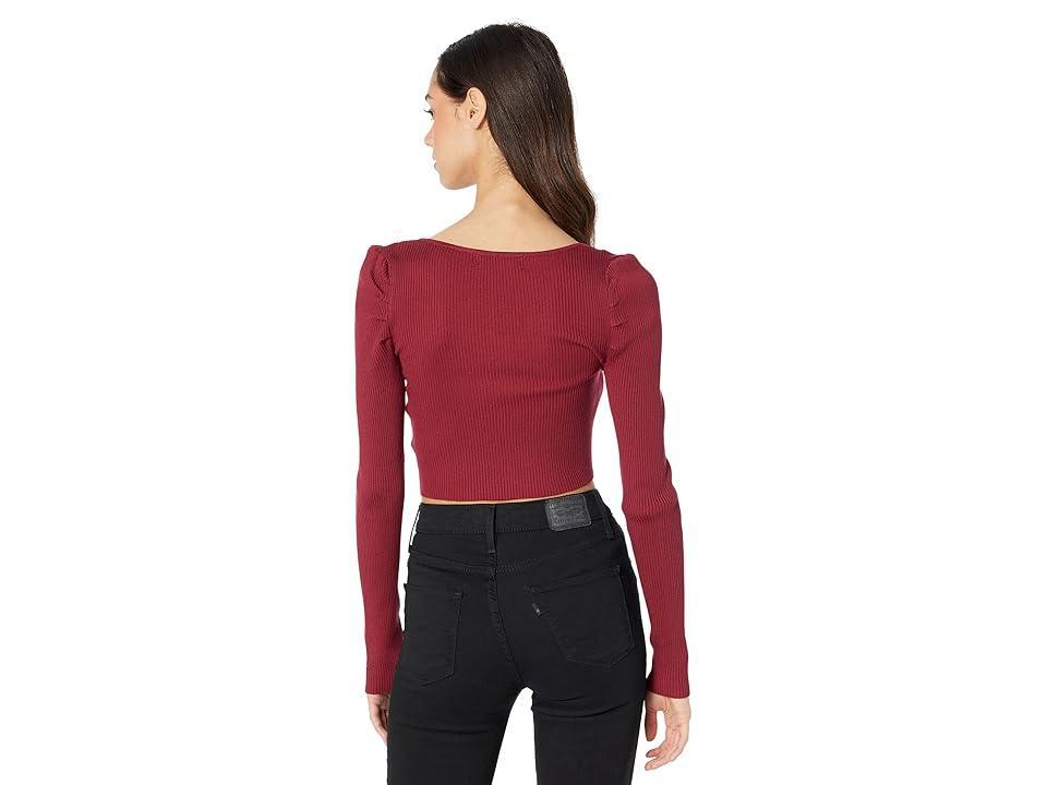 Madden Girl Long Sleeve V-Neck Puff Shoulder Top with Ruching (Rhumba ) Women's Clothing Product Image