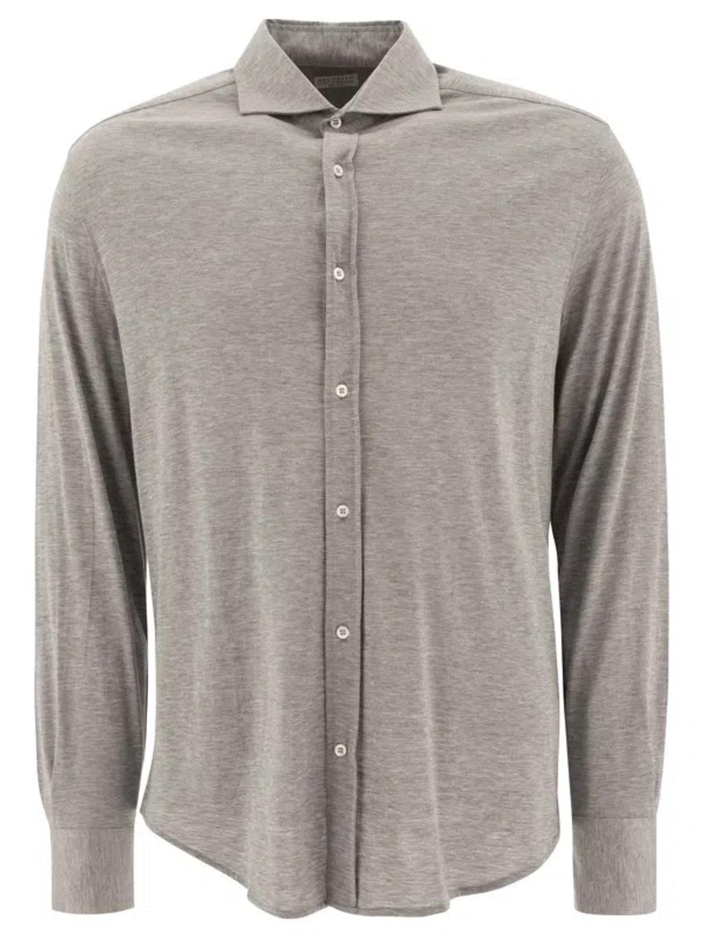 BRUNELLO CUCINELLI Silk-cotton Button-up Shirt In Grey Product Image