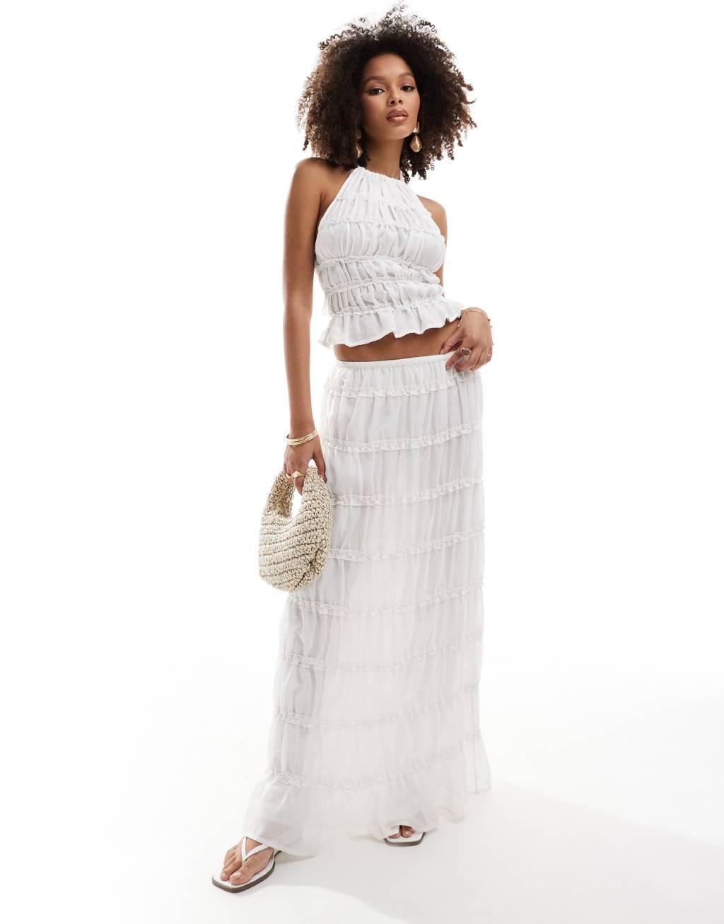 ASOS DESIGN sheer tiered detail maxi skirt in white - part of a set Product Image