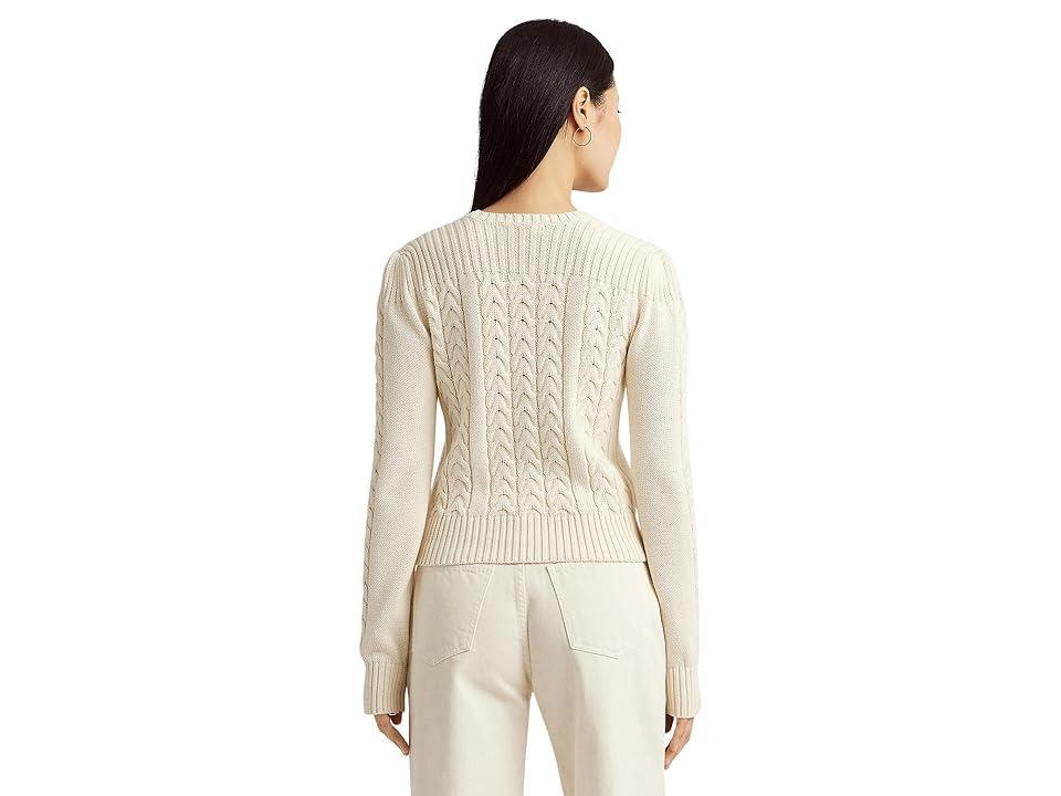 LAUREN Ralph Lauren Petite Cable-Knit Puff Sleeve Sweater (Mascarpone Cream) Women's Sweater Product Image