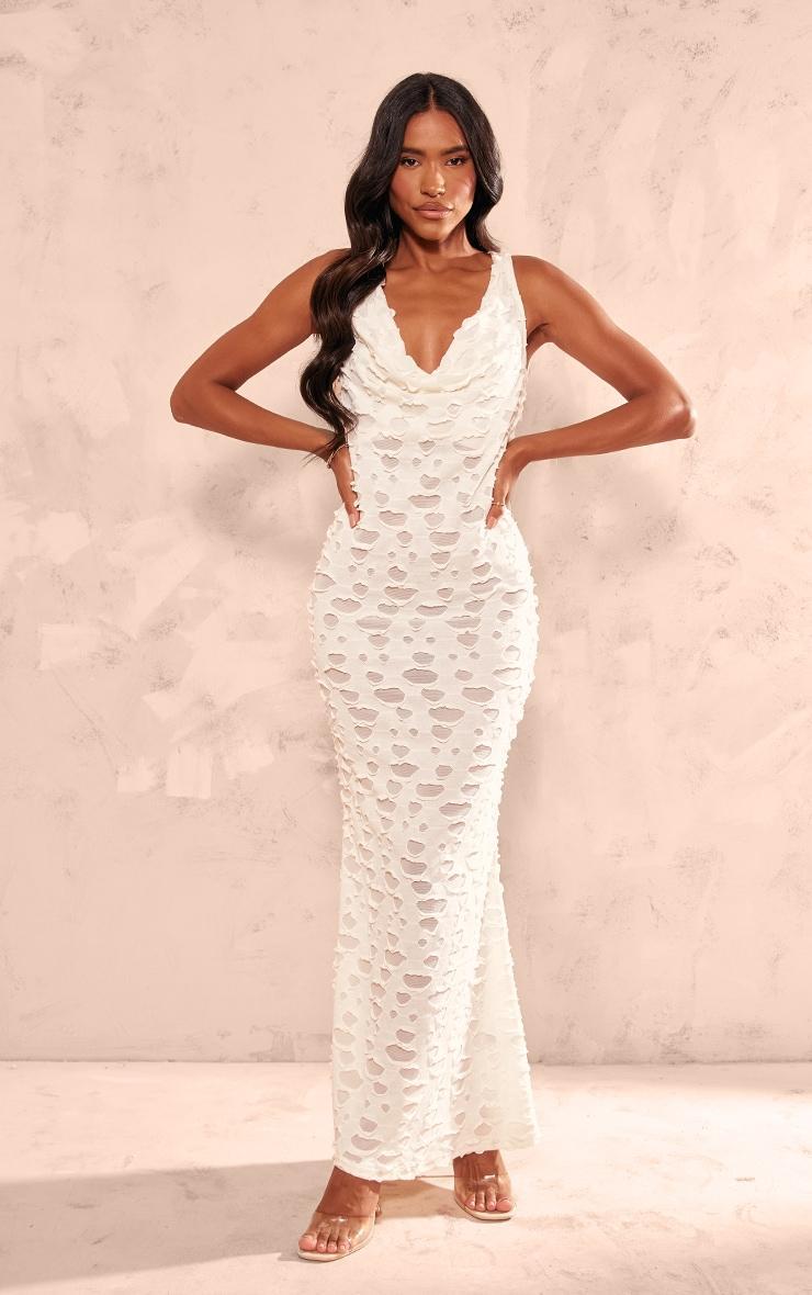 Cream Woven Textured Cowl Neck Maxi Dress Product Image