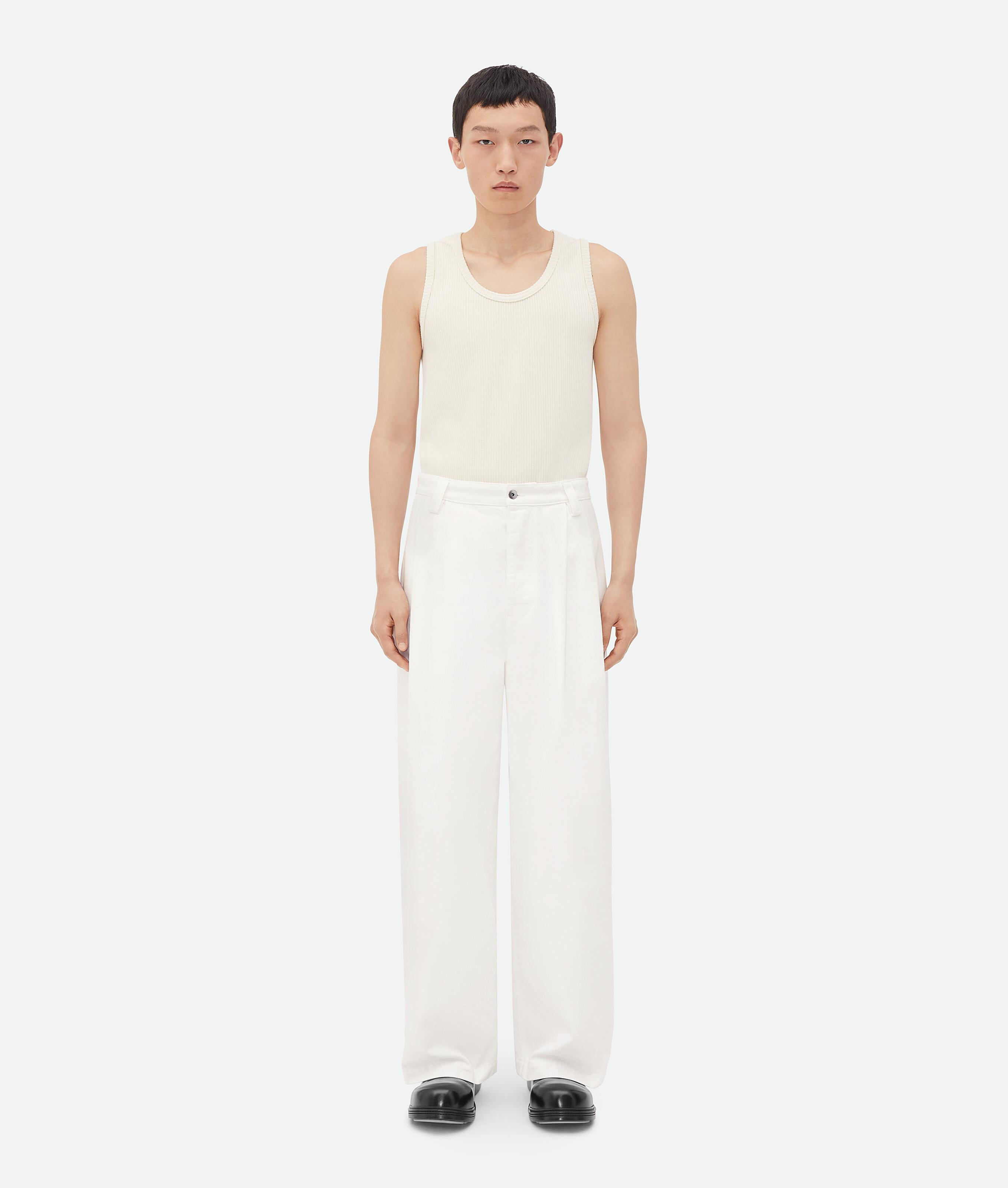 Men's White Pleated Denim Trousers in White Product Image