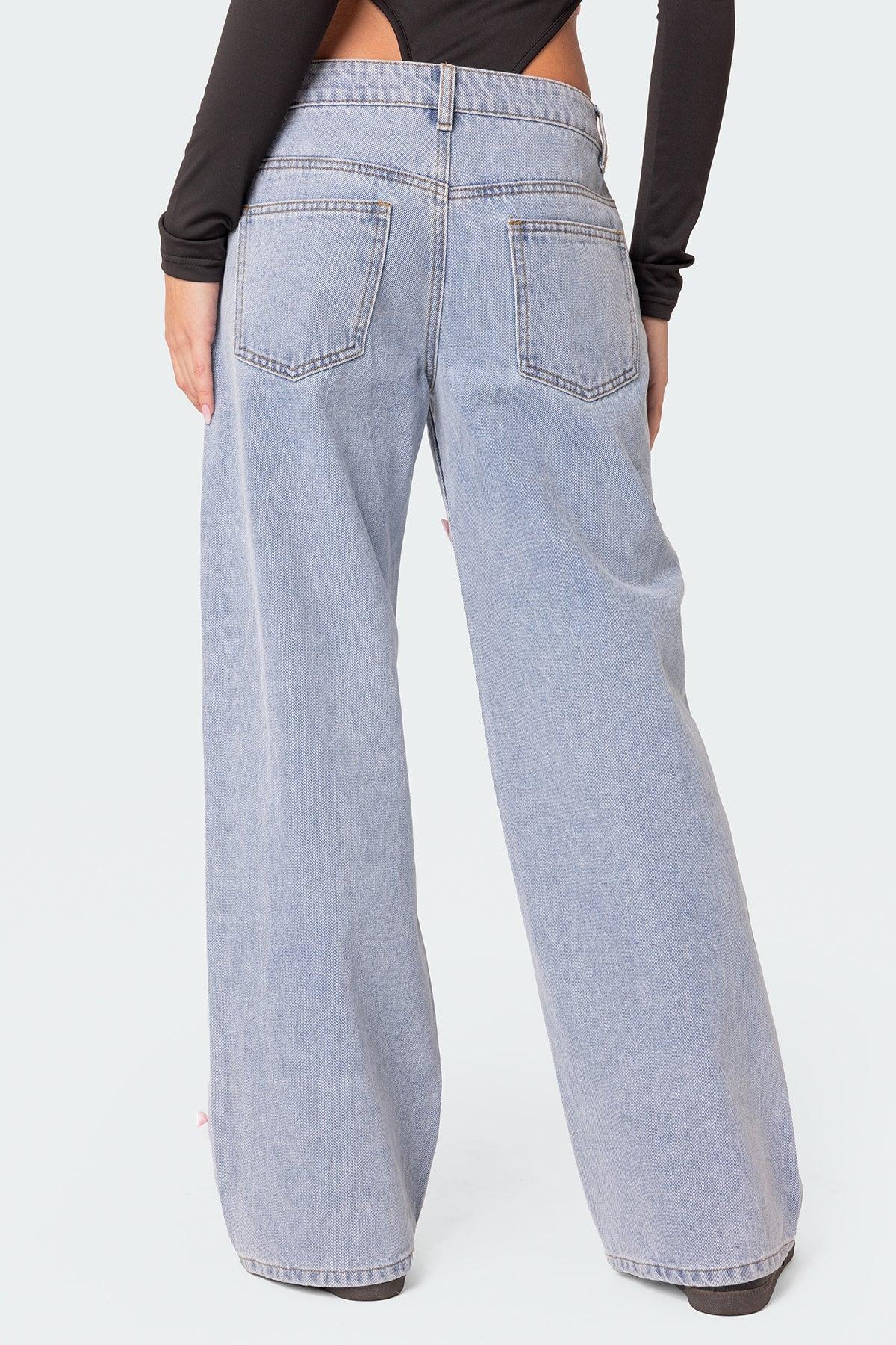 Lucille Low Rise Satin Effect Bow Jeans Product Image