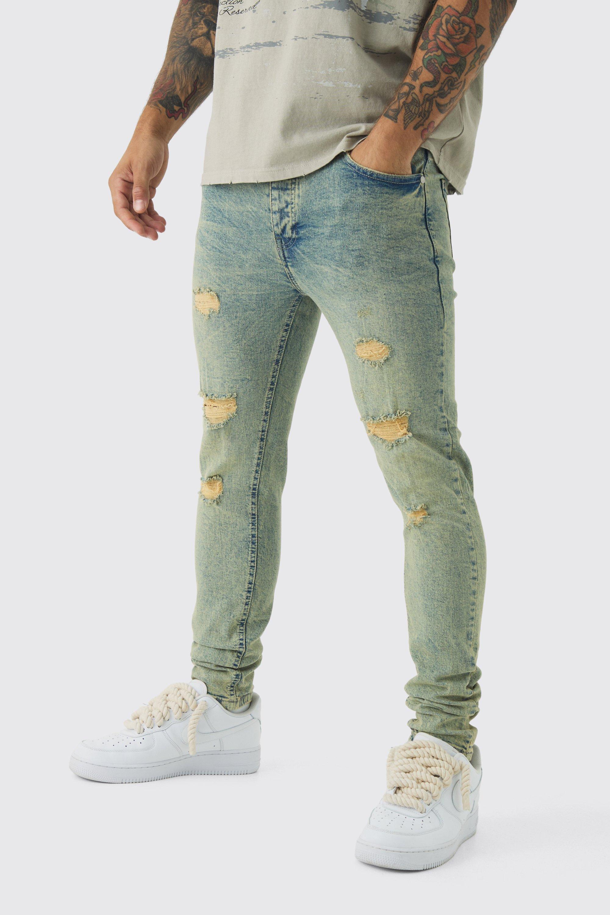 Skinny Stretch Rip & Repair Dirty Wash Jeans | boohooMAN USA Product Image