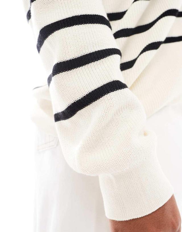 Mango curve striped lightweight sweater in white Product Image