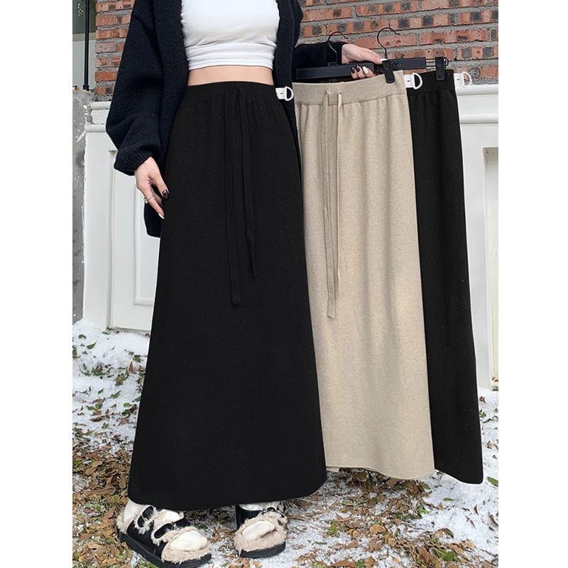 Maternity High Rise Plain Maxi Straight Knit Skirt Product Image