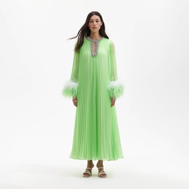 Green Chiffon Feather Midi Dress Product Image