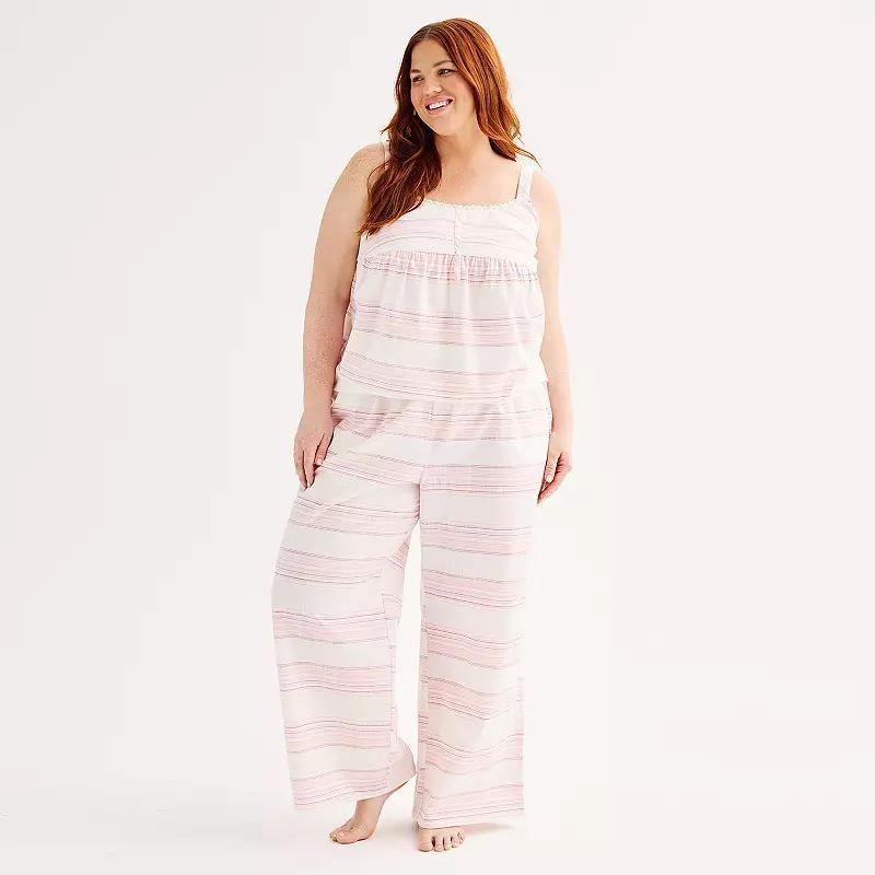 Plus Size Sonoma Goods For Life Poplin Pajama Top & Pajama Pants Set, Womens Product Image