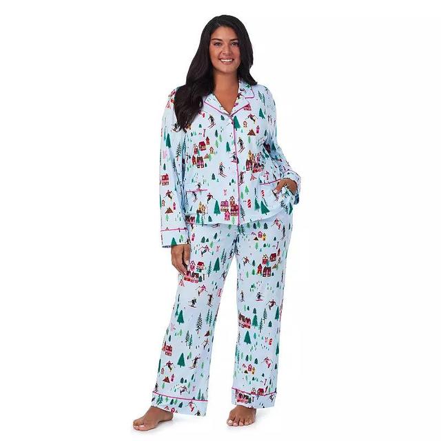 Plus Size Beauty Sleep Social Jersey Long Sleeve Notch Pajama Top & Pajama Pants, Womens Product Image