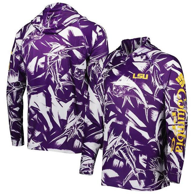 Mens Columbia LSU Tigers Super Terminal Tackle Omni-Shade Raglan Long Sleeve Hoodie T-Shirt Product Image