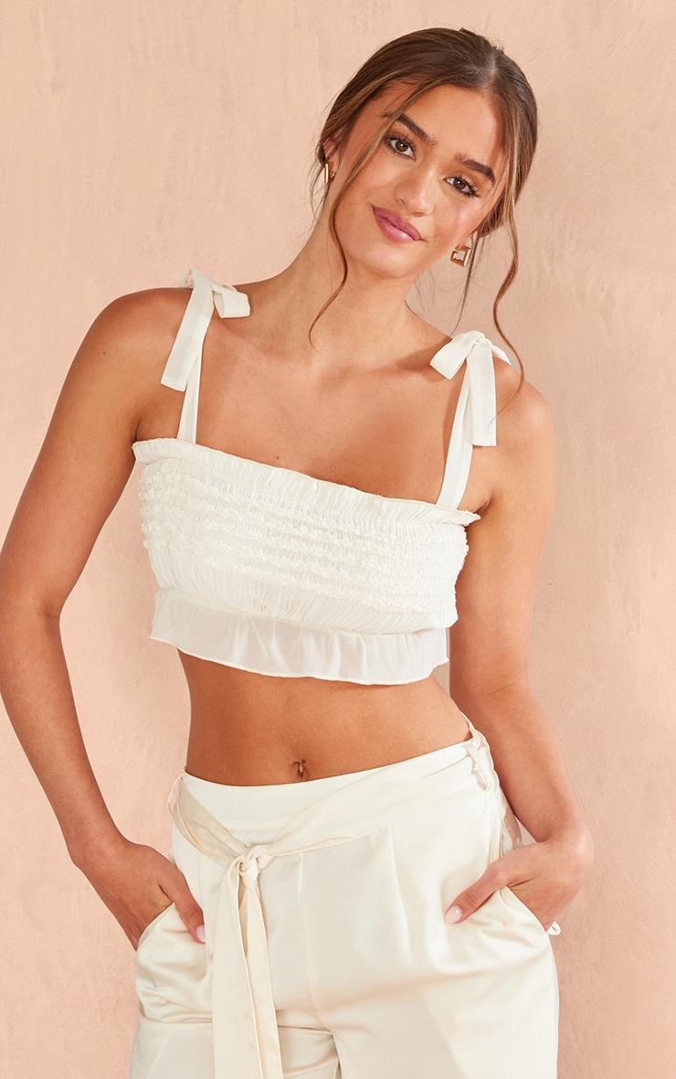 Cream Textured Ruffle Crop Top product image