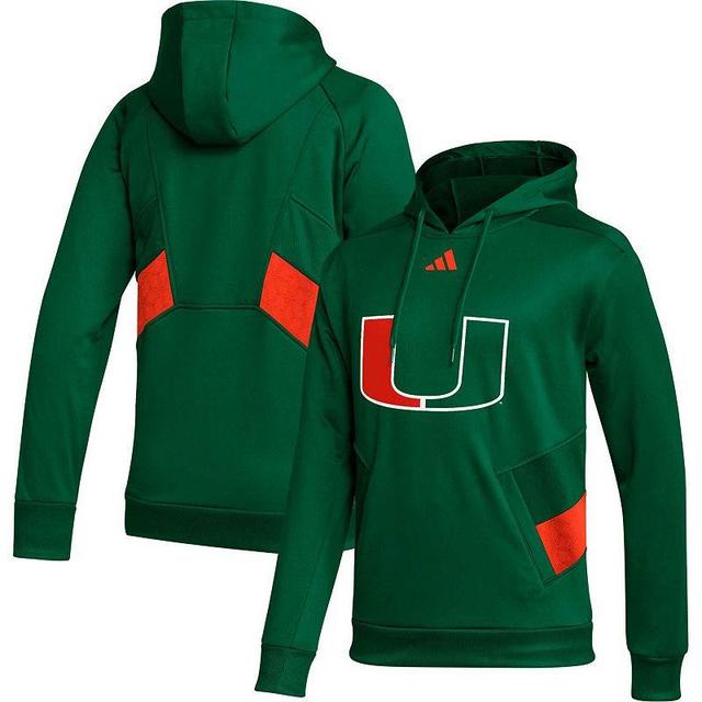 Mens adidas Green Miami Hurricanes Travel AEROREADY Pullover Hoodie Product Image