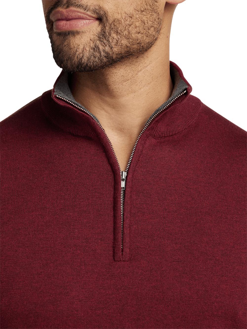 Supima Cotton Quarter Zip Mock Neck Sweater - Burgundy Product Image