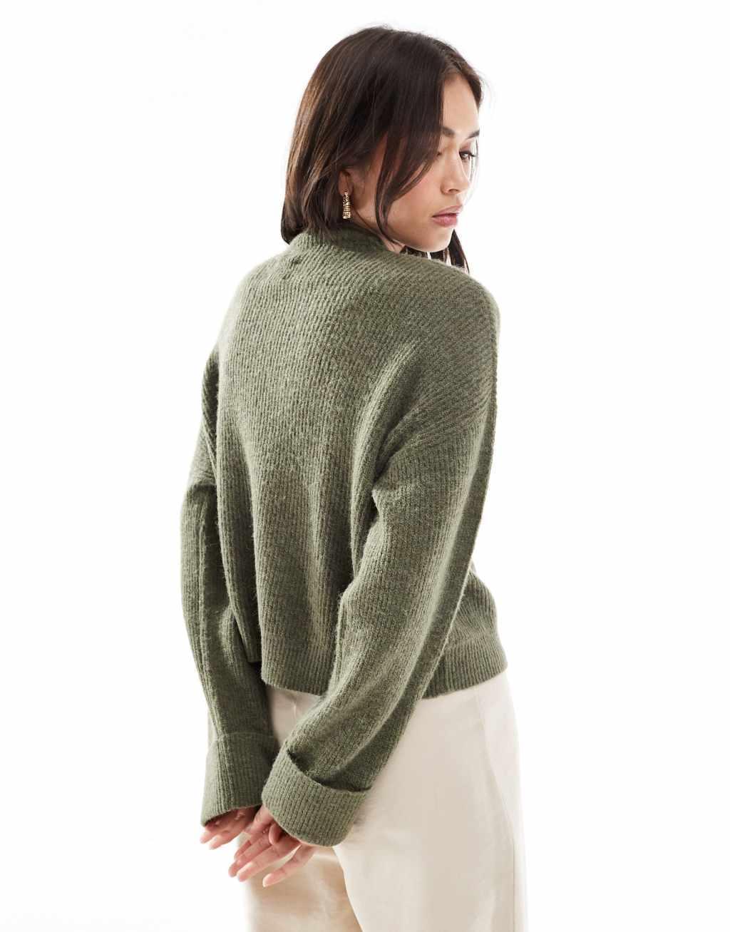 ASOS DESIGN funnel neck sweater in khaki Product Image