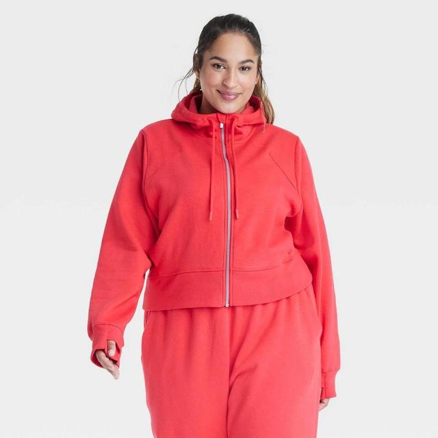 Womens Fleece Full Zip Hooded Sweatshirt - All In Motion Red XXL Product Image