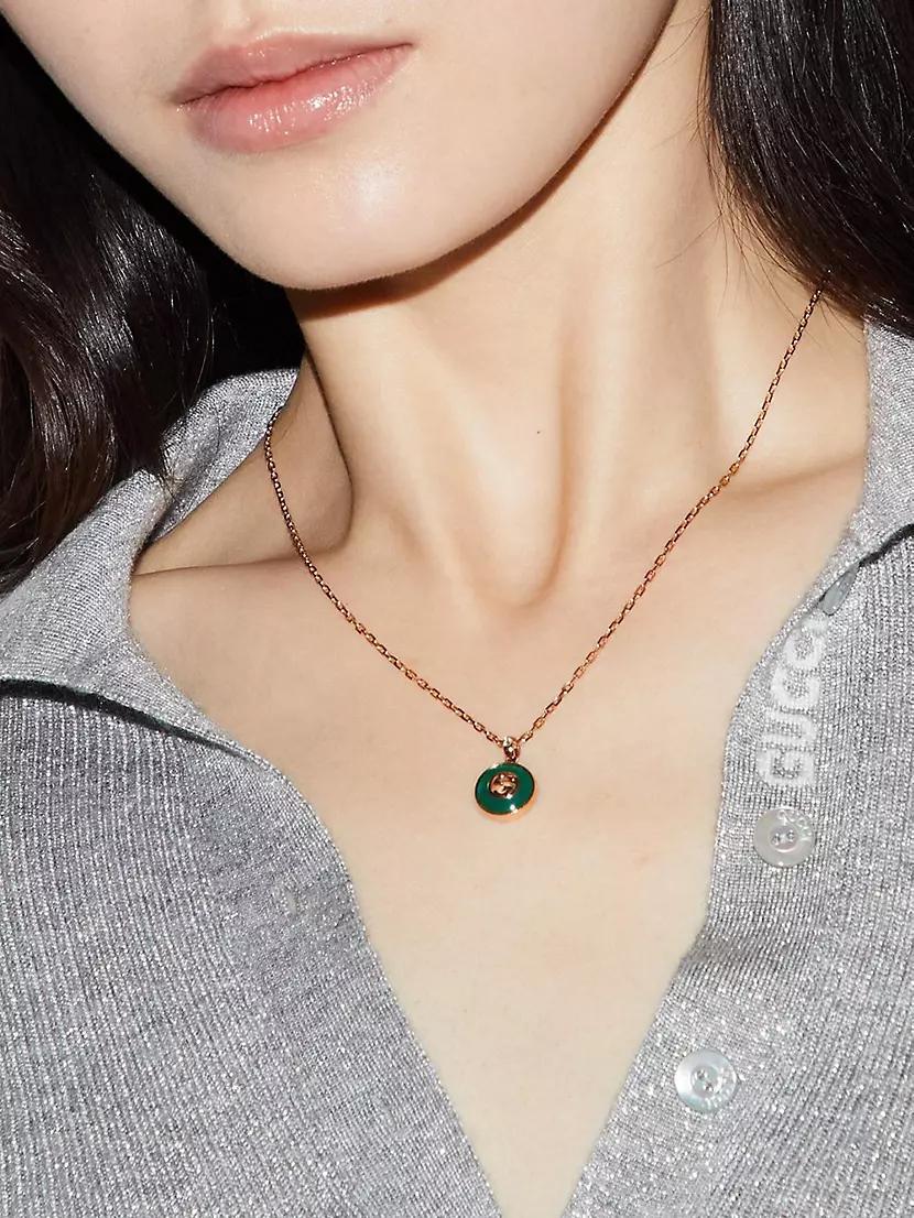 Interlocking G 18K Rose Gold, Green Agate & 0.021 TCW Diamond Pendant Necklace Product Image