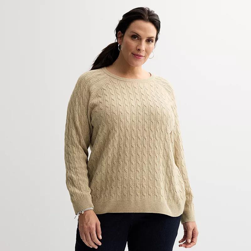 Plus Size Croft & Barrow The Extra Soft Cabled Crew Neck Sweater, Womens Brown Product Image