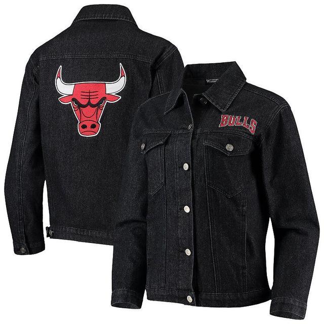 Womens The Wild Collective Black Chicago Bulls Patch Denim Button-Up Jacket Product Image