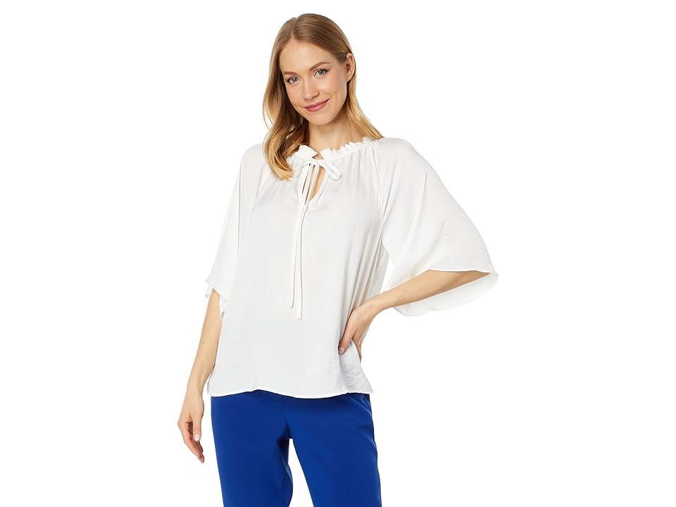 Vince Camuto Split-Neck Blouse with Pleats On Sleeve (New Ivory) Women's Clothing Product Image