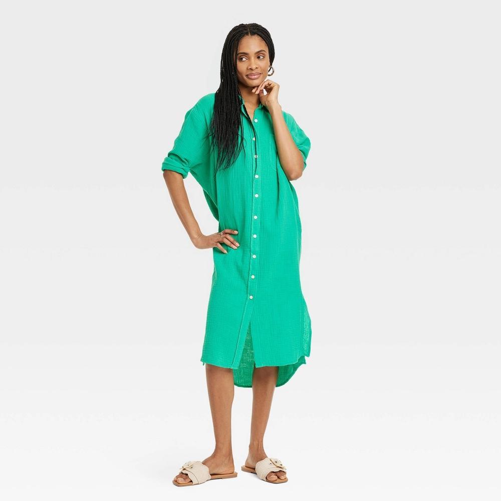 Womens 3/4 Sleeve Midi Shirtdress - Universal Thread XL Product Image