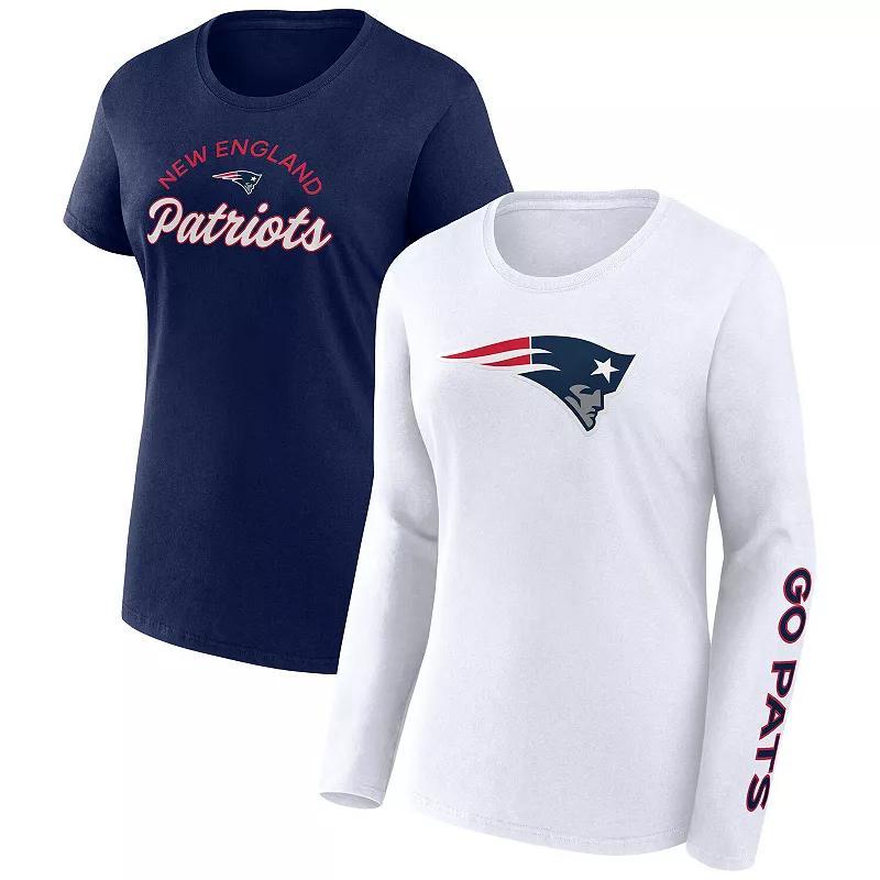 Women's Fanatics Branded Navy/White New England Patriots Lightweight Short & Long Sleeve T-Shirt Combo Pack Product Image