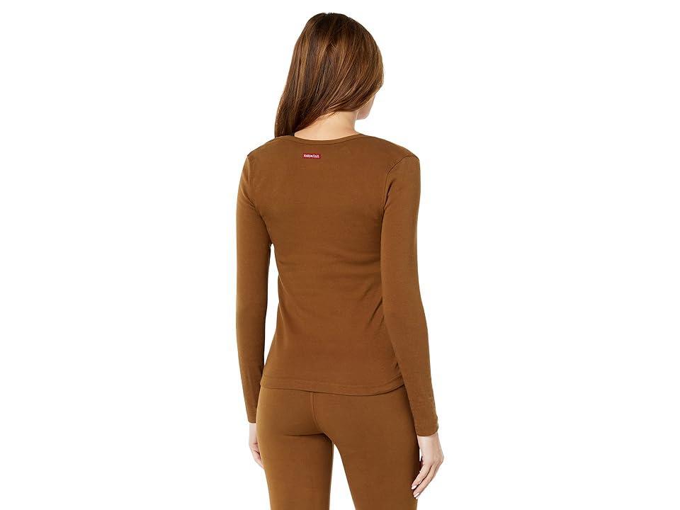 Hard Tail Long Sleeve Henley Tee (Cognac) Women's T Shirt Product Image