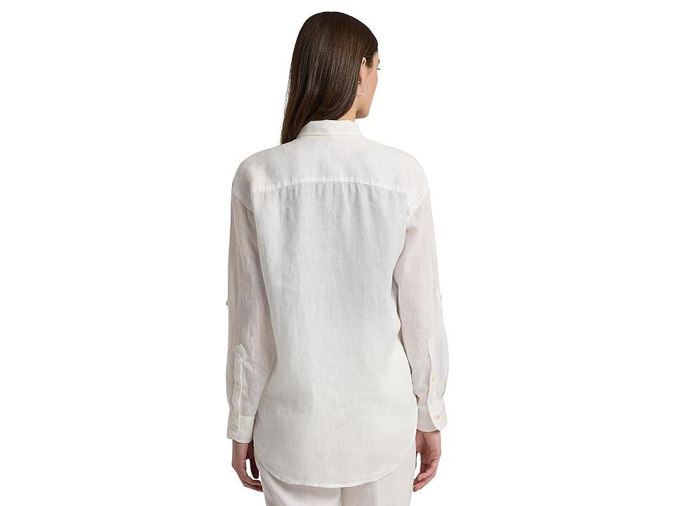 Lauren Ralph Lauren Petite Oversize Floral Eyelet-Logo Linen Shirt Women's Clothing product image