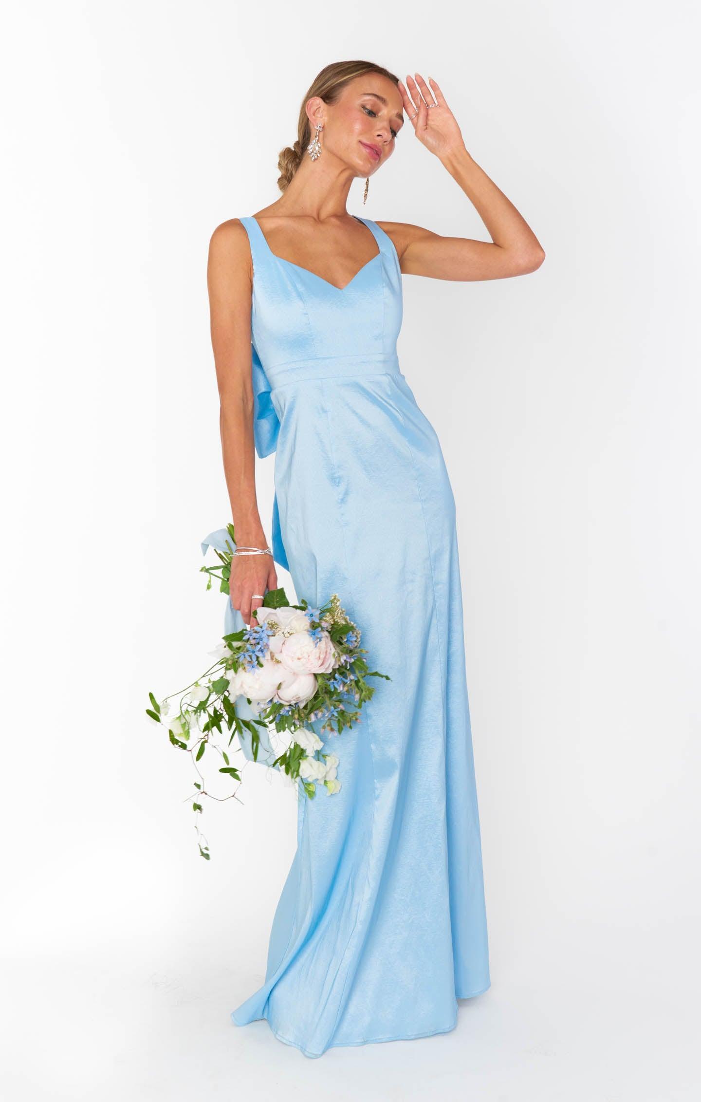 Charlotte Bow Dress ~ Light Blue Taffeta Product Image