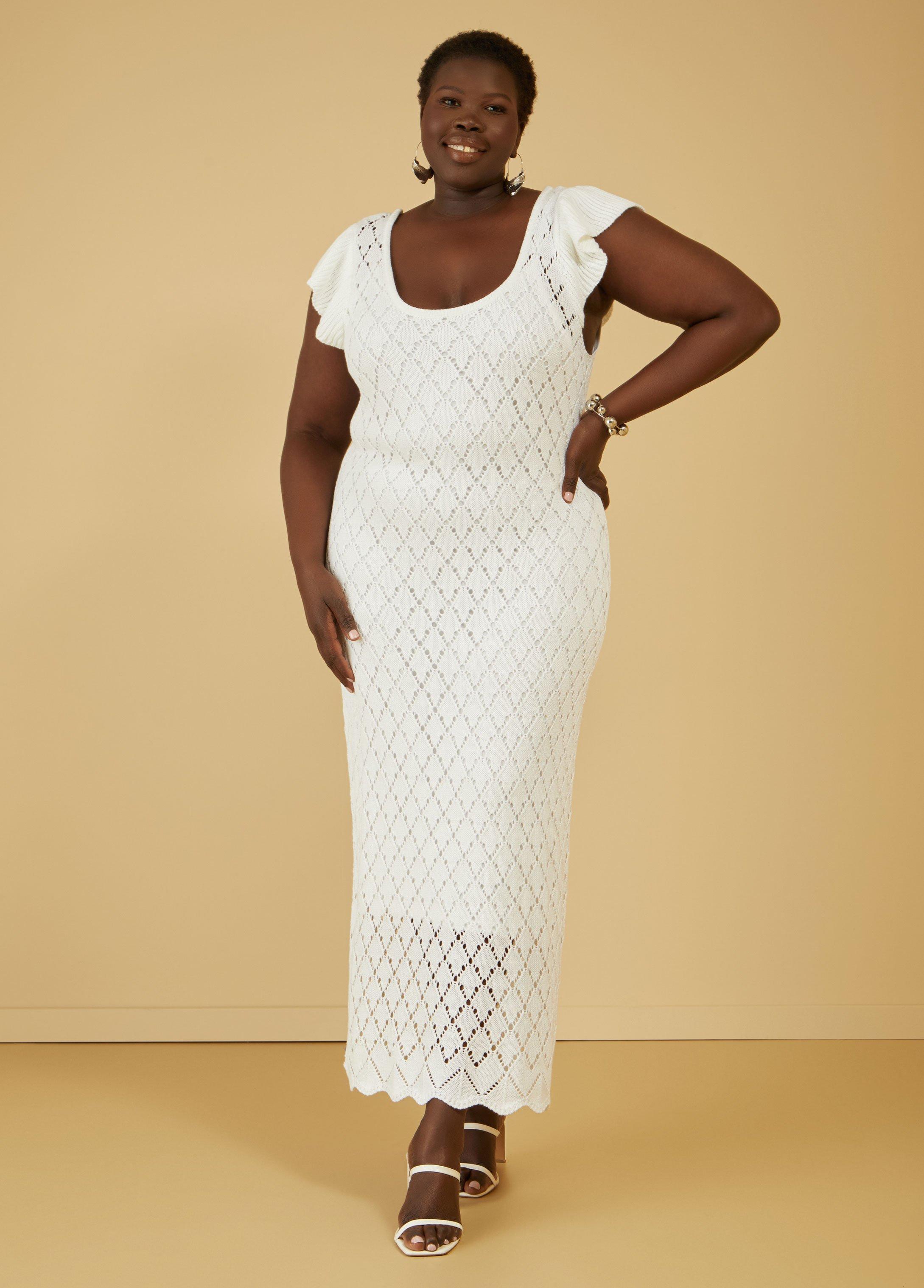 Plus Size Ruffled Crochet Knit Maxi Dress Ashley Stewart Product Image