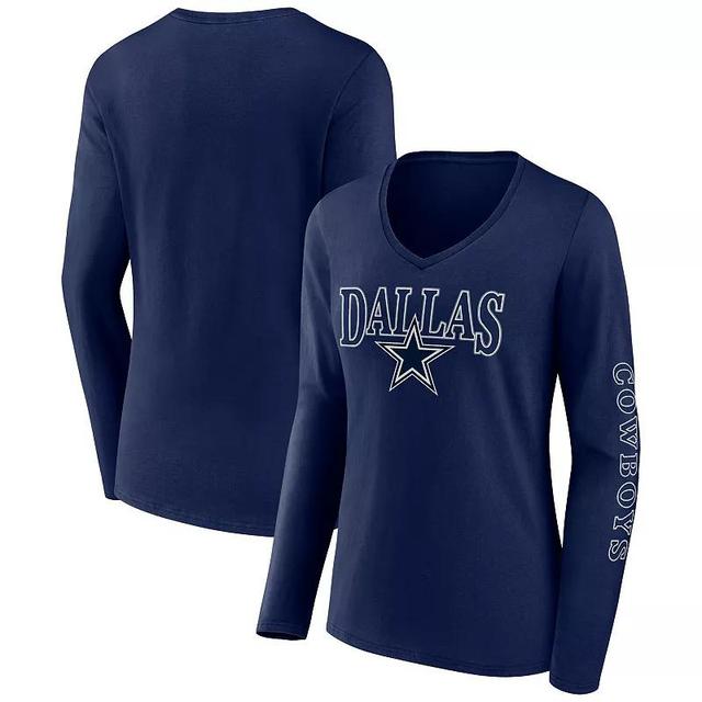 Womens Fanatics Branded Dallas Cowboys Wordmark Long Sleeve V-Neck T-Shirt Blue Product Image