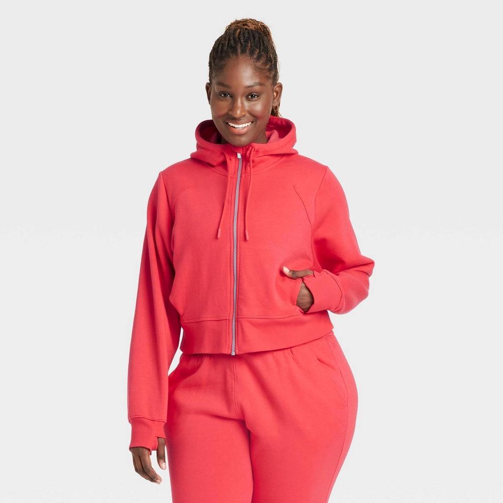 Womens Fleece Full Zip Hooded Sweatshirt - All In Motion Red XL Product Image