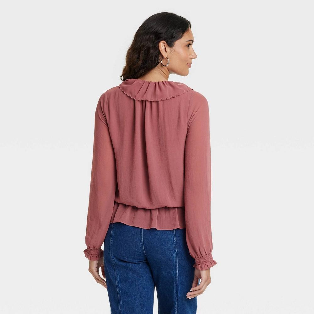 Women's Long Sleeve Blouse - Universal Thread™ Dark Mauve M Product Image