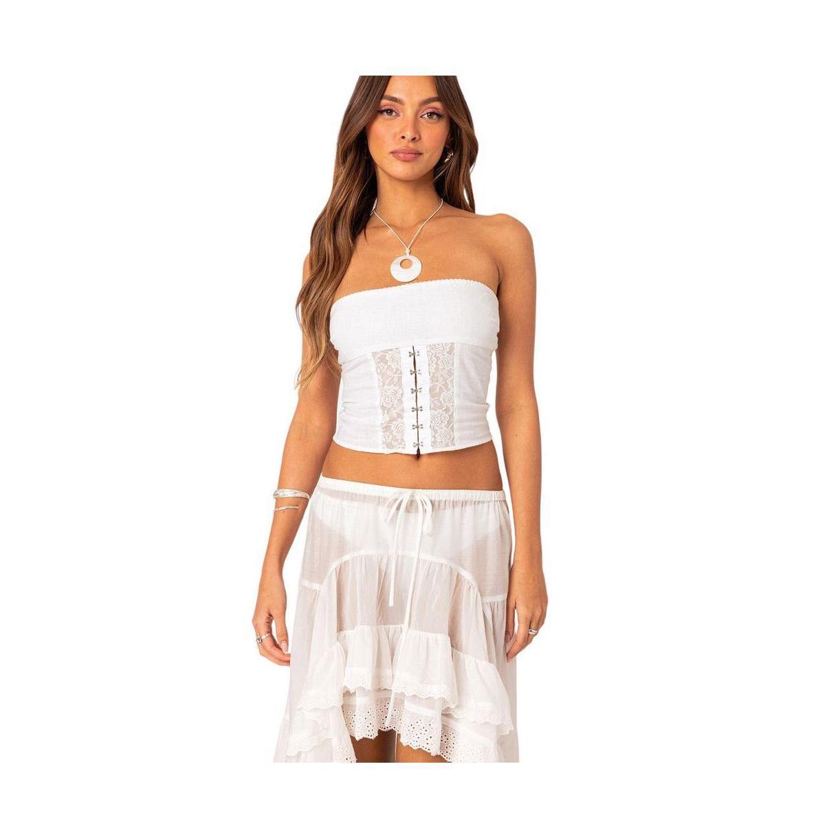 Edikted Womens Lacey Linen Look Corset Top Product Image