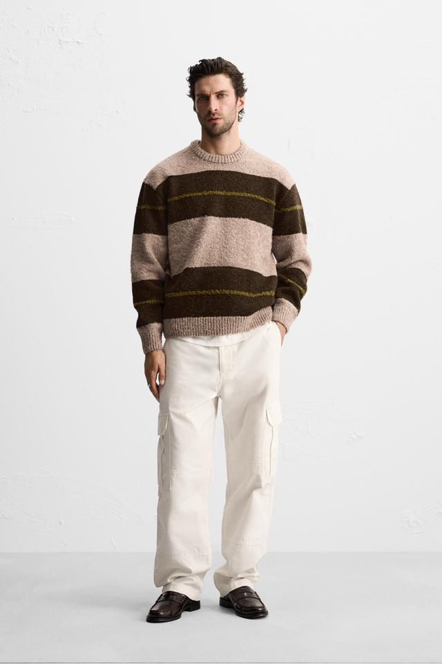 SWEATER WITH TEXTURED BOUCLÉ STRIPES Product Image