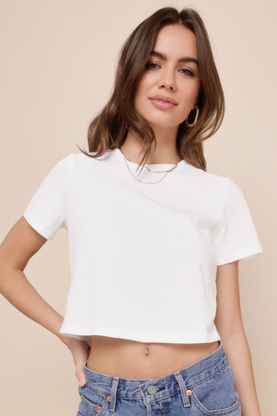 Casual Thrills White Cutout Tie-Back Short Sleeve Crop Top Product Image