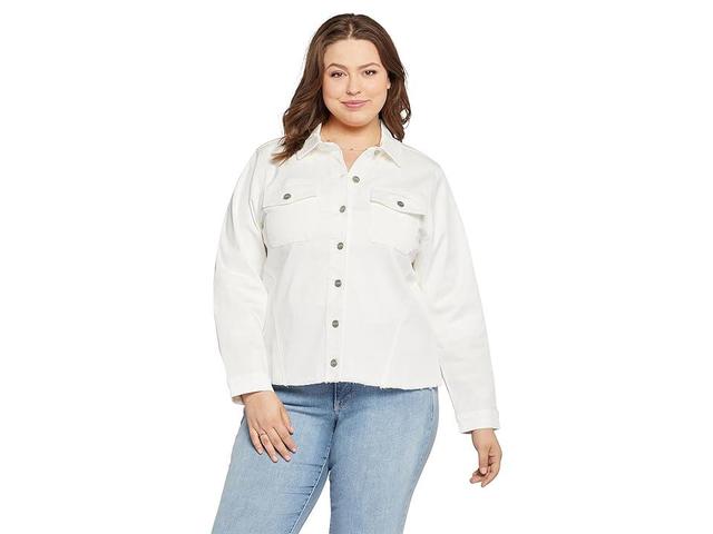 NYDJ Womens Frayed Hem Jacket In Plus Size in Optic White, Size: 2X Product Image