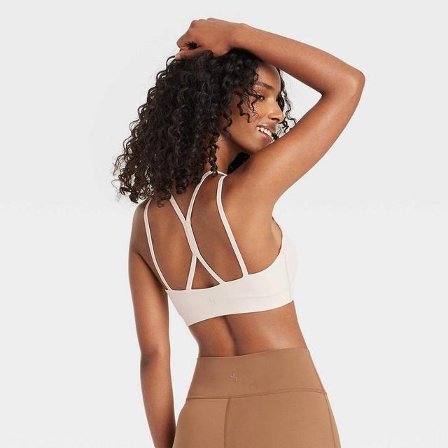 Women's Square Neck Strappy Sports Bra - JoyLab™ Cream L Product Image