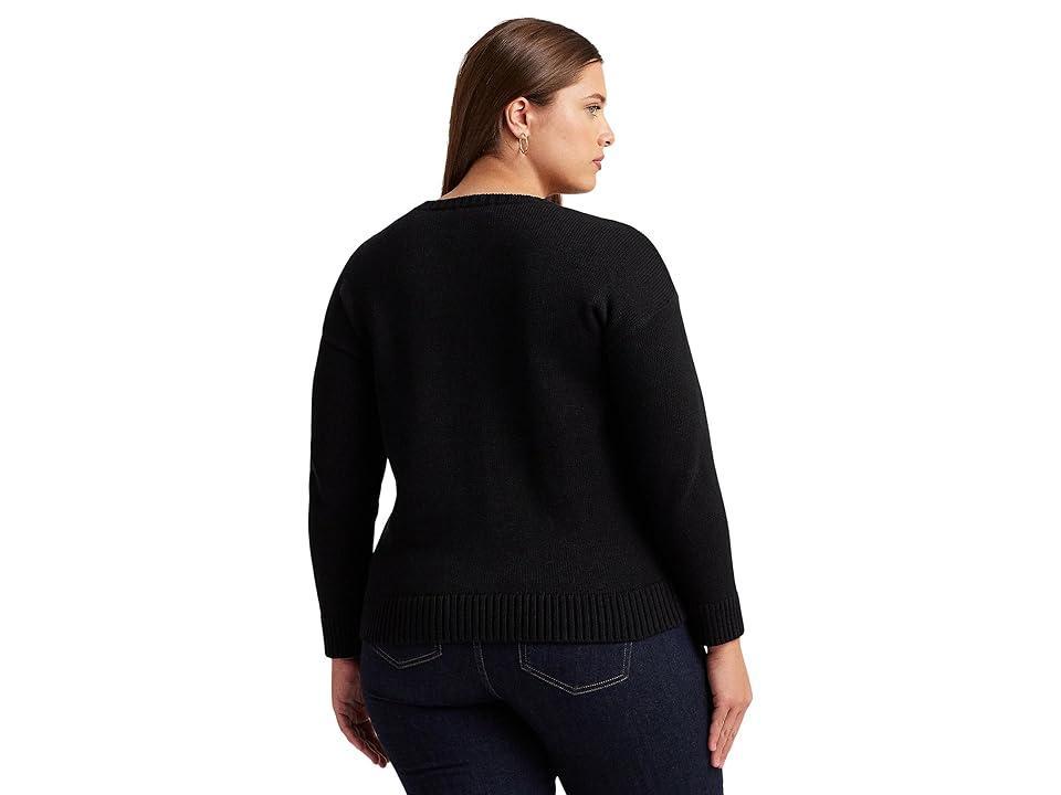 Lauren Ralph Lauren Plus-Size Intarsia-Knit Crest Cotton-Blend Sweater Women's Sweater Product Image