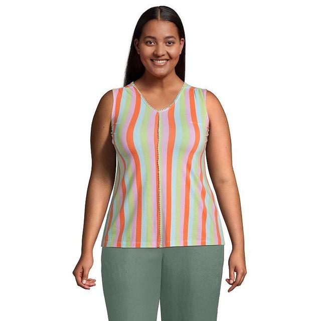 Plus Size Lands End Trimmed V-Neck Tank Top, Womens Product Image