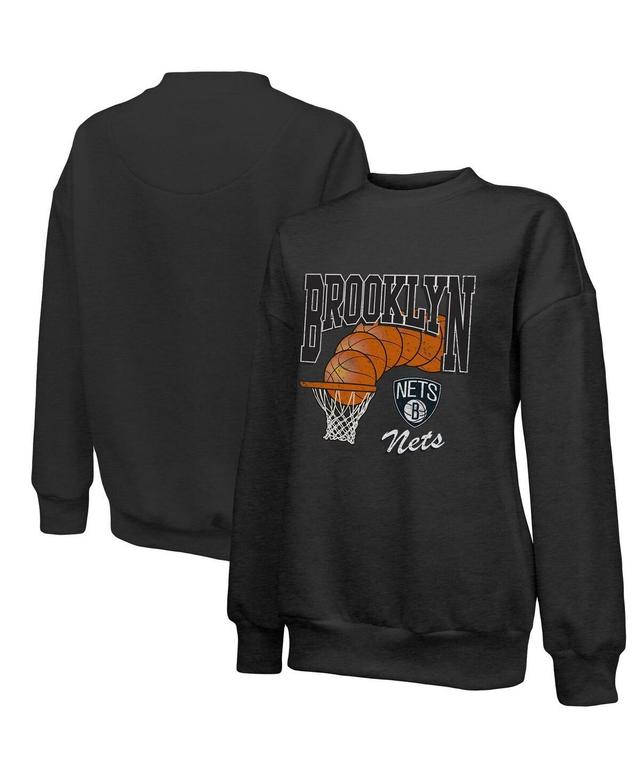 Womens Majestic Threads Black Brooklyn Nets Bank Shot Pullover Tri-Blend Sweatshirt Product Image