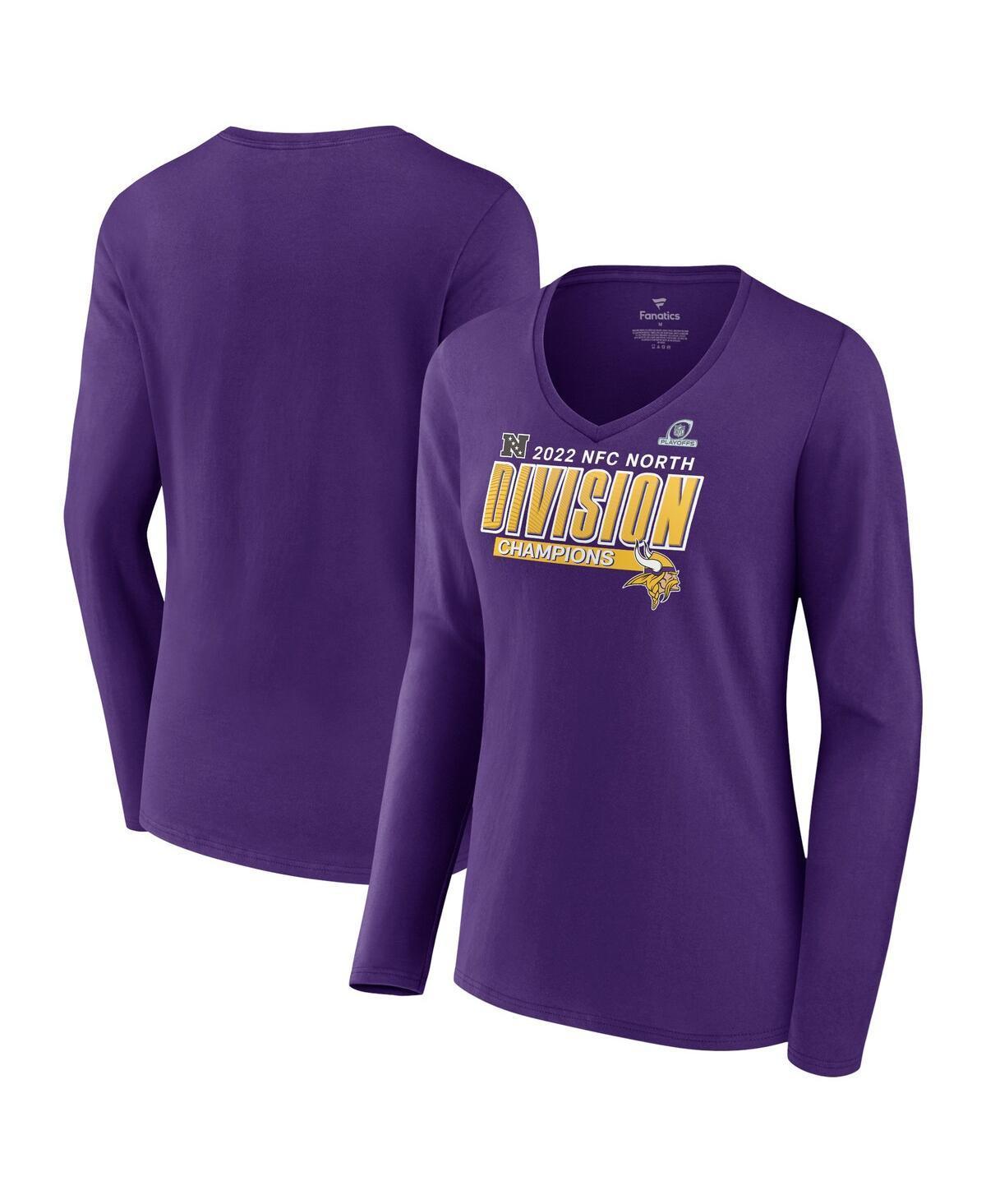 Womens Fanatics Purple Minnesota Vikings 2022 Nfc North Division Champions Divide and Conquer Long Sleeve V-Neck T-shirt Product Image